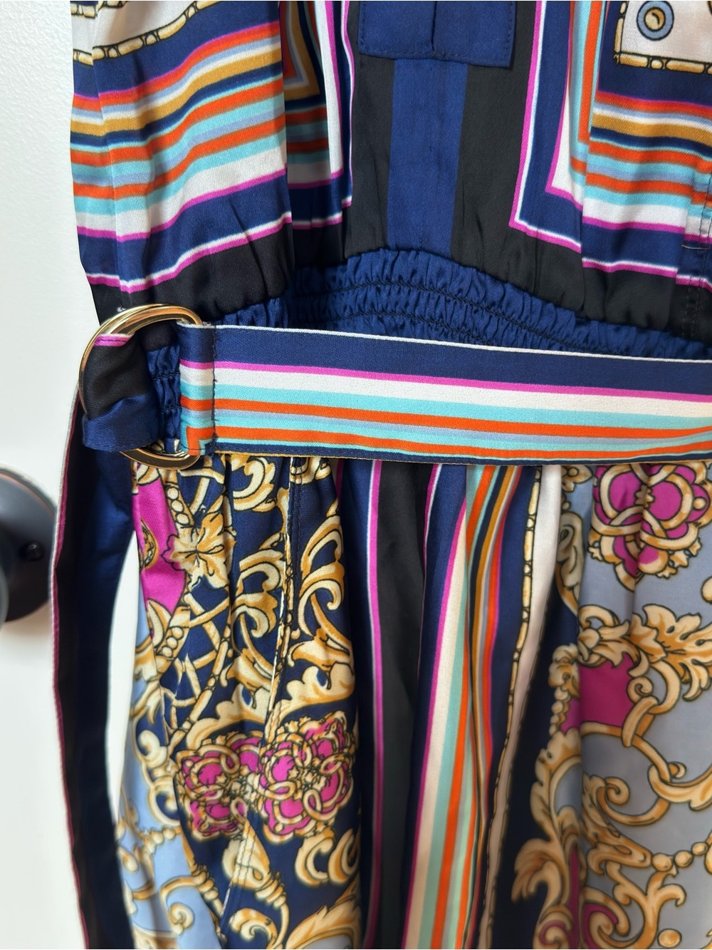 Cache Navy & Pink Striped Baroque Print Sleeveless Mini Dress - Picture 7 of 7